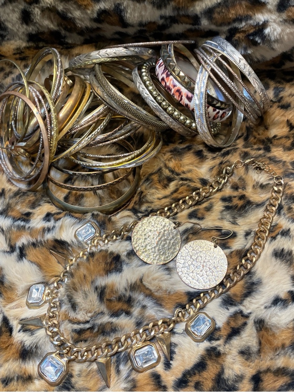 Mixed Jewelry Bundle Bangles Statement Necklace Hammered Disc Earrings